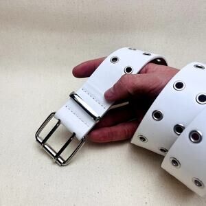 Y2k 2000s vintage style studded white and silver belt